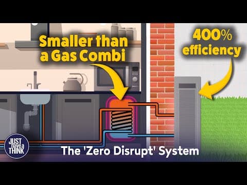 YouTube thumbnail for A new technique to perfectly size a heatpump, plus a lower cost of entry with smaller heat-exchanger water tanks | Just Have a Think