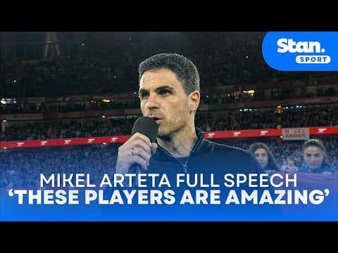 YouTube thumbnail for Mikel Arteta Full Speech at the final game at the Emirates