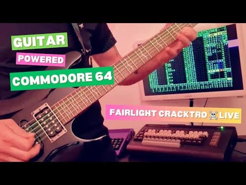 YouTube thumbnail for When you fuse a guitar with Commodore 64 👾 Fairlight Cracktro live on guitar-powered chiptune synth.