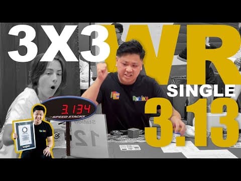 YouTube thumbnail for Fastest Rubik's cube 3x3 WR (3.13) sec WORLD RECORD (Max Park)
