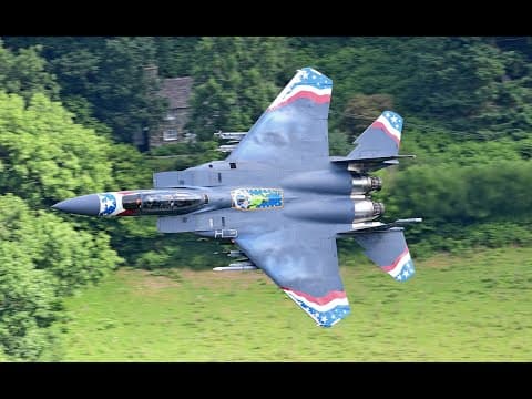 YouTube thumbnail for [YouTube] USAF Special Day in the Mach Loop with Special  F-15 Strike Eagle Low Level Wales 4K