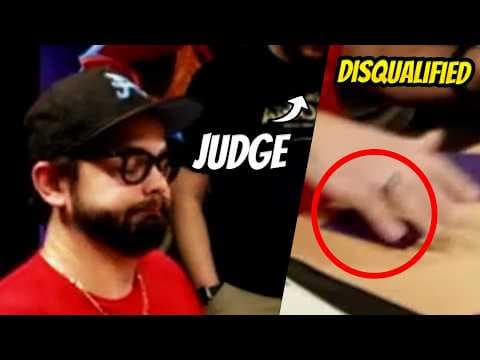 YouTube thumbnail for Player cheated live, on official Lorcana stream