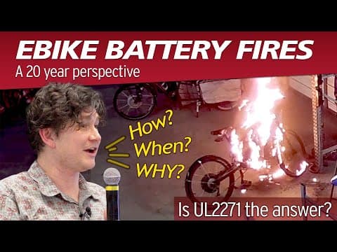 YouTube thumbnail for "Lithium and Ebikes: A 20 year reflection point", Justin Lemire-Elmore, Grin Technologies. Describes history of problems with battery quality. #technology