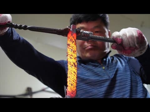 YouTube thumbnail for [22:49] Korean blacksmith making a Santoku chef's knife