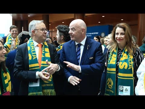 YouTube thumbnail for FIFA president Gianni Infantino visits Parliament House, meets PM Albanese