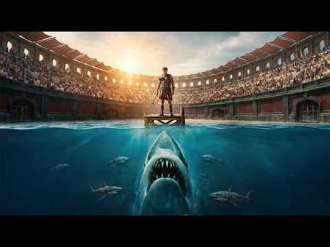 YouTube thumbnail for Gladiator 2, but the shark is Jaws.