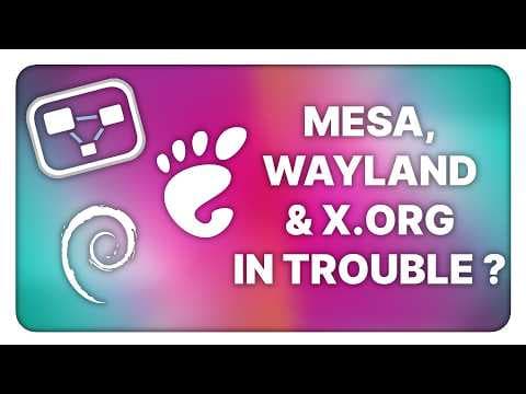 YouTube thumbnail for TLE | Mesa, Wayland & X.org in Trouble, Debian Leaves X, Facebook Blocks DistroWatch