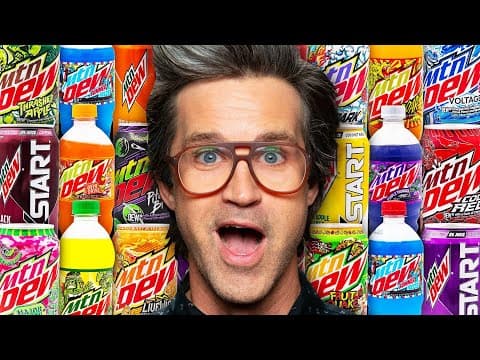 YouTube thumbnail for [6/30/23] We Tried EVERY Mountain Dew Flavor