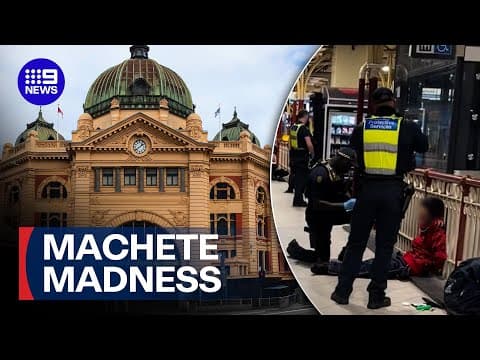 YouTube thumbnail for Teens arrested over wild machete brawl at Flinders Street Station