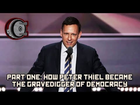 YouTube thumbnail for How Peter Thiel Became the Gravedigger of Democracy (Behind the Bastards, podcast)