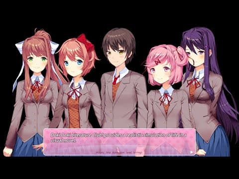 YouTube thumbnail for [HUMOR] Doki Doki Literature Club! provides a realistic simulation of life in a visual novel