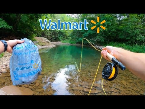 YouTube thumbnail for WALMART FLY FISHING CHALLENGE!! || Fly Fishing for Beginners (Brown Trout)