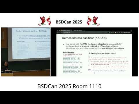YouTube thumbnail for A new BSDCan video has posted:  Improvements to FreeBSD KASAN By Zhuo Ying Jiang Li