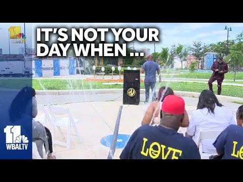 YouTube thumbnail for Water fountain turned on before news conference, soaking attendees