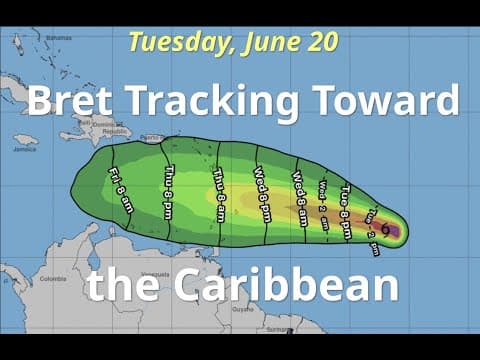 YouTube thumbnail for Tropical Tidbits - [Tuesday] Bret Tracking Toward the Caribbean; Tropical Storm Conditions Expected