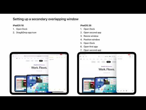 YouTube thumbnail for A partial window management interaction comparison of iPadOS 18 & 26