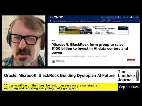 YouTube thumbnail for Oracle, Microsoft, BlackRock Building Dystopian AI Future (Video, CW: Lunduke)