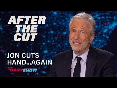 YouTube thumbnail for Jon Stewart lacerates hand on air, for the second time.