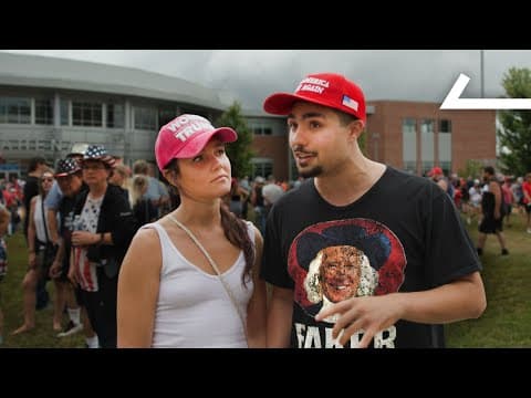 YouTube thumbnail for More Perfect Union went to a trump rally. Their criticisms sound very close to that of socialists